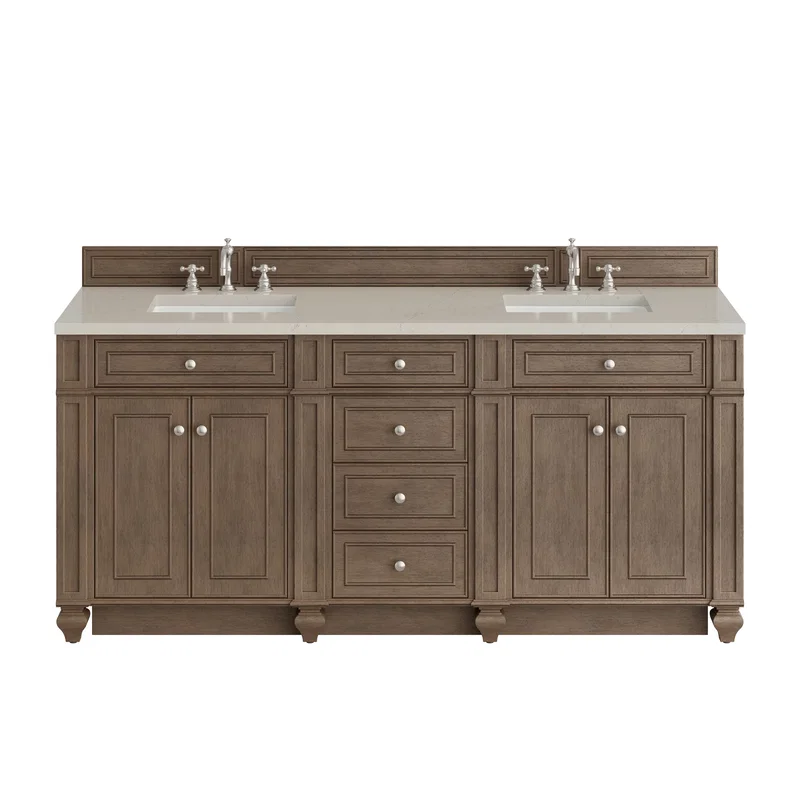 Bristol 72" Double Vanity, Whitewashed Walnut, w/ 3 CM Siberian Silestone Top