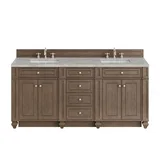 Bristol 72" Double Vanity, Whitewashed Walnut w/ 3 CM Victorian Silver Silestone Top