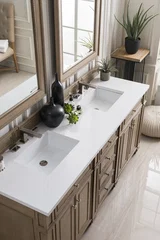 Bristol 72" Double Vanity, Whitewashed Walnut w/ 3 CM White Zeus Silestone Top