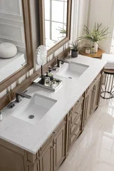 Bristol 72" Double Vanity, Whitewashed Walnut w/ 3 CM Eternal Jasmine Pearl Silestone Top w/FreePower Wireless Charger