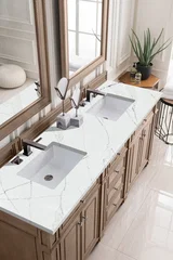 Bristol 72" Double Vanity, Whitewashed Walnut w/ 3 CM Ethereal Noctis Silestone Top w/FreePower Wireless Charger