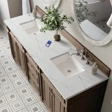Bristol 72" Double Vanity, Whitewashed Walnut w/ 3 CM Ethereal Noctis Silestone Top w/FreePower Wireless Charger