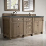 Bristol 72" Double Vanity, Whitewashed Walnut w/ 3 CM Parisien Bleu Silestone Top w/FreePower Wireless Charger