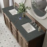 Bristol 72" Double Vanity, Whitewashed Walnut w/ 3 CM Parisien Bleu Silestone Top w/FreePower Wireless Charger
