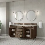 Bristol 72" Double Vanity, Whitewashed Walnut, w/ 3 CM Siberian Silestone Top w/FreePower Wireless Charger