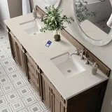 Bristol 72" Double Vanity, Whitewashed Walnut, w/ 3 CM Siberian Silestone Top w/FreePower Wireless Charger