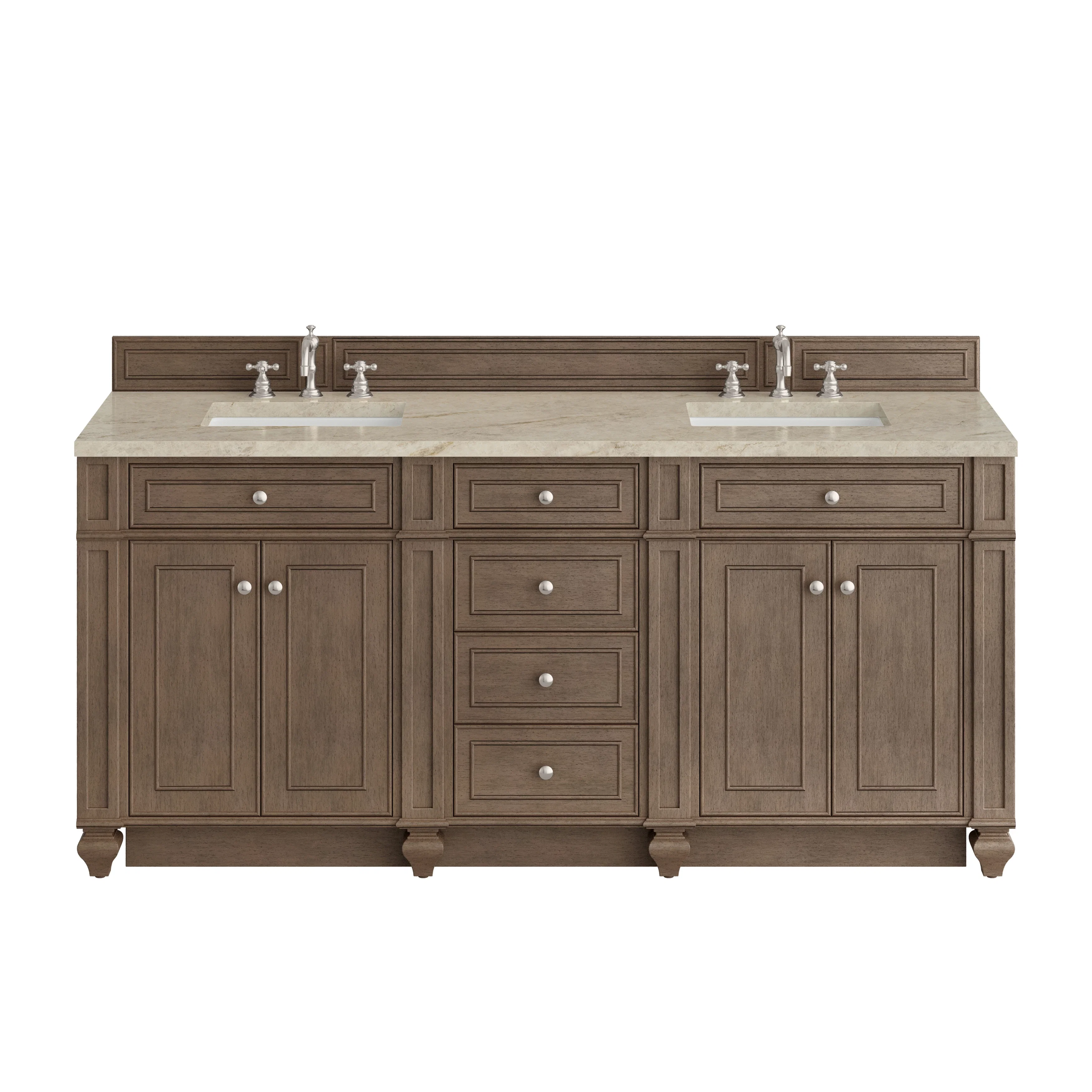Bristol 72" Double Vanity, Whitewashed Walnut, w/ 3 CM Tajnar Eclos Top w/FreePower Wireless Charger
