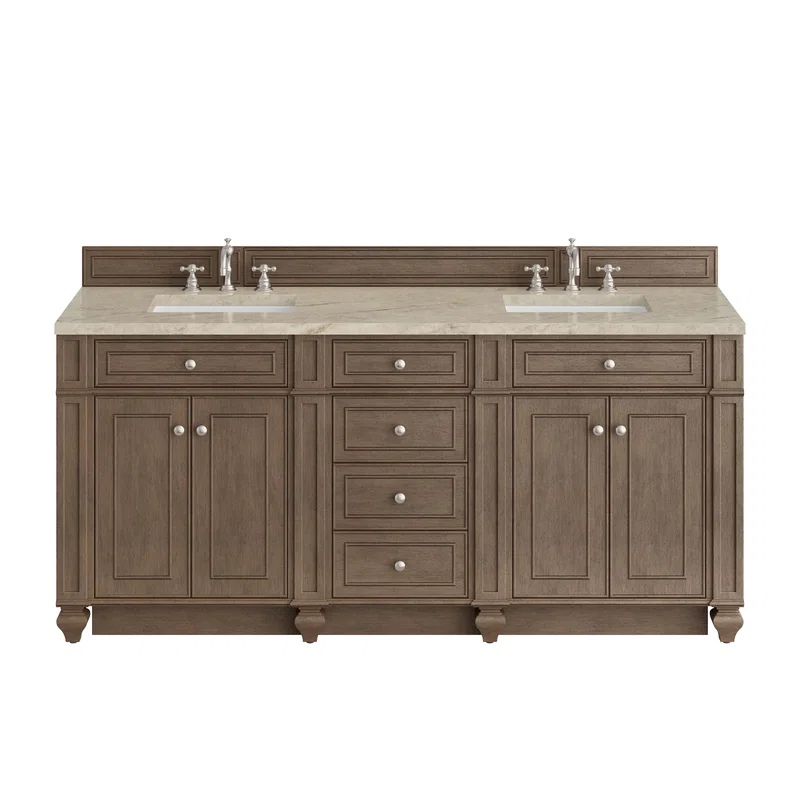 Bristol 72" Double Vanity, Whitewashed Walnut, w/ 3 CM Tajnar Eclos Top w/FreePower Wireless Charger