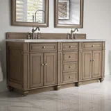Bristol 72" Double Vanity, Whitewashed Walnut w/ 3 CM Victorian Silver Silestone Top w/FreePower Wireless Charger