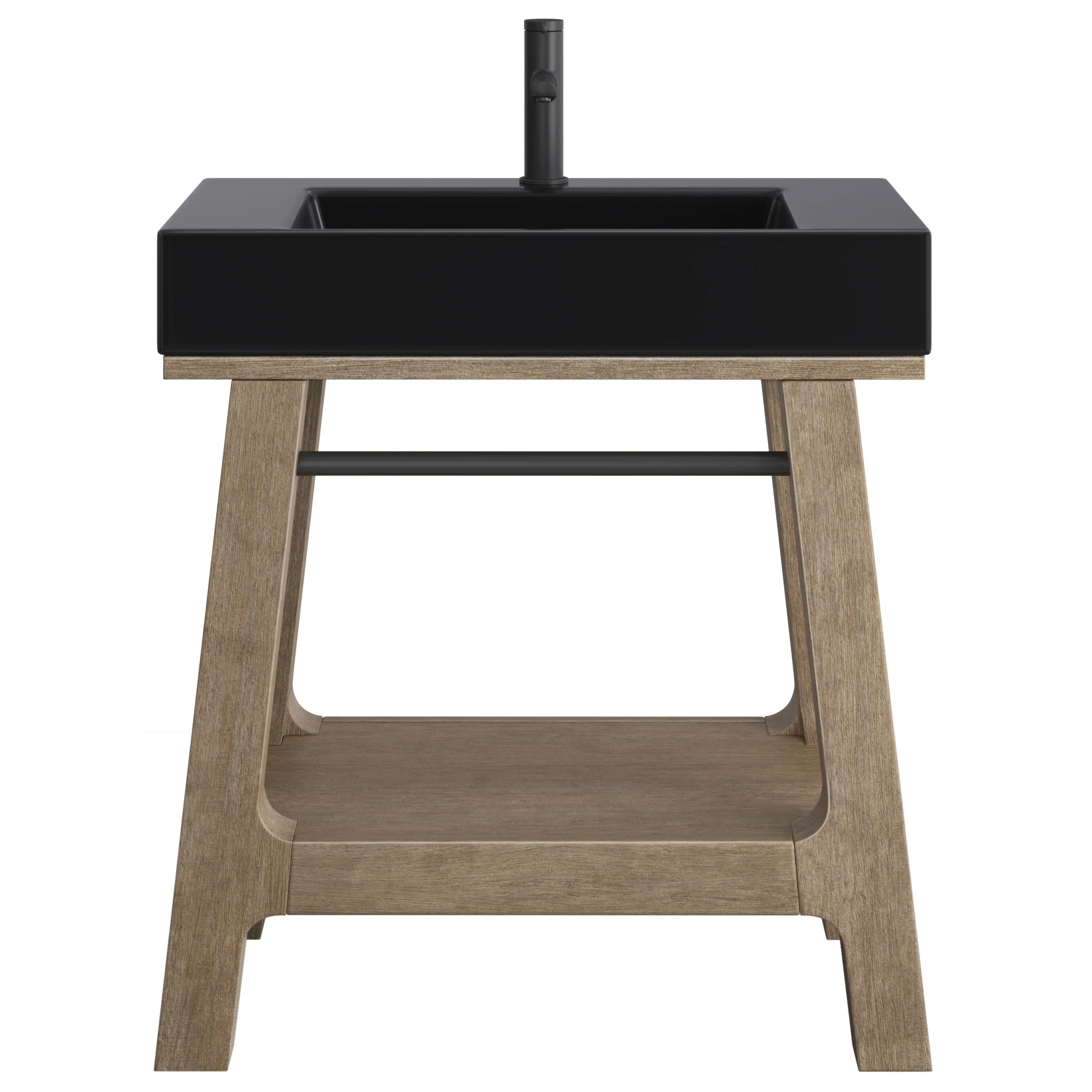 Auburn 31.5" Single Sink Console, Weathered Timber w/ Black Matte Mineral Composite Stone Top