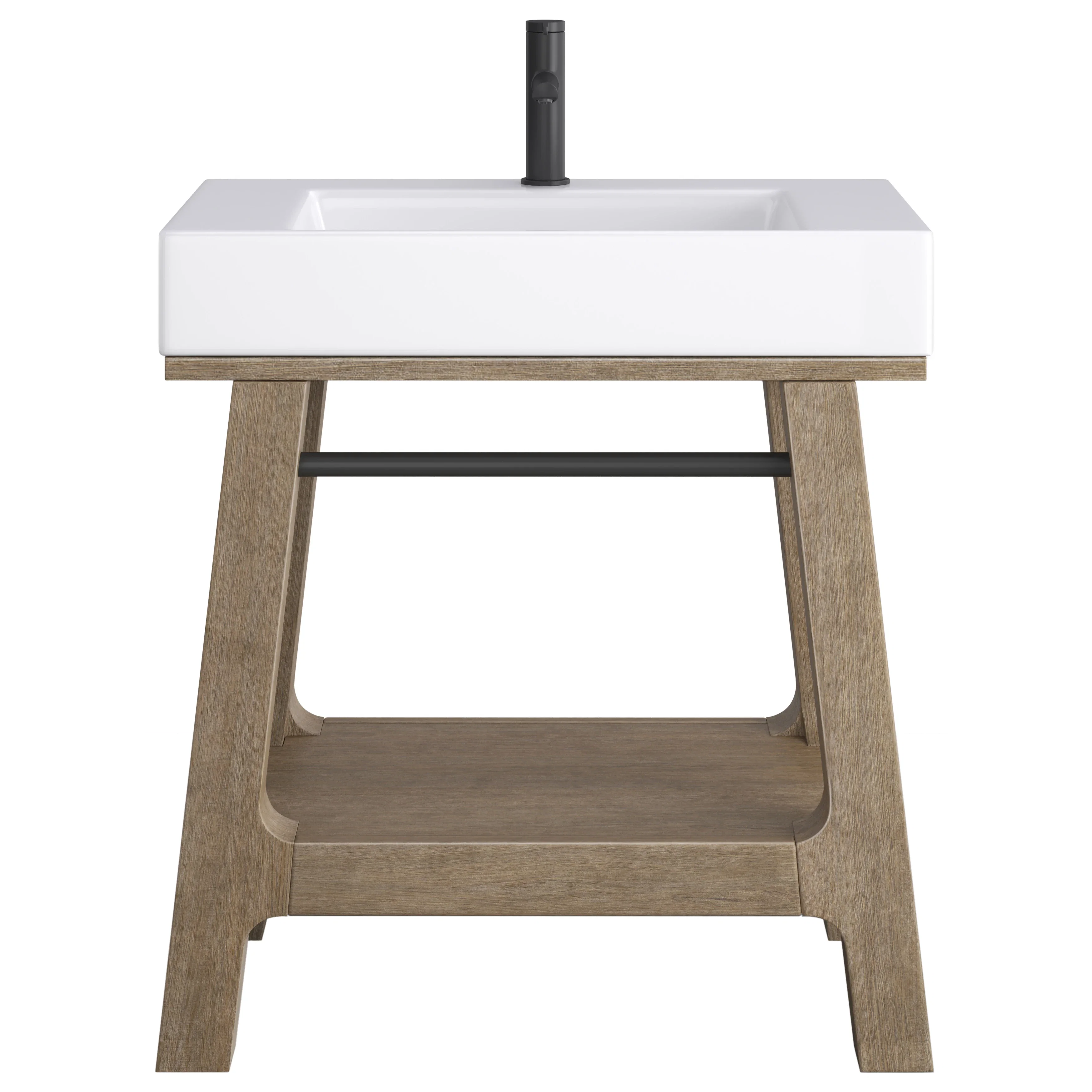 Auburn 31.5" Single Sink Console, Weathered Timber w/ Glossy White Mineral Composite Stone Top