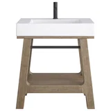 Auburn 31.5" Single Sink Console, Weathered Timber w/ Glossy White Mineral Composite Stone Top