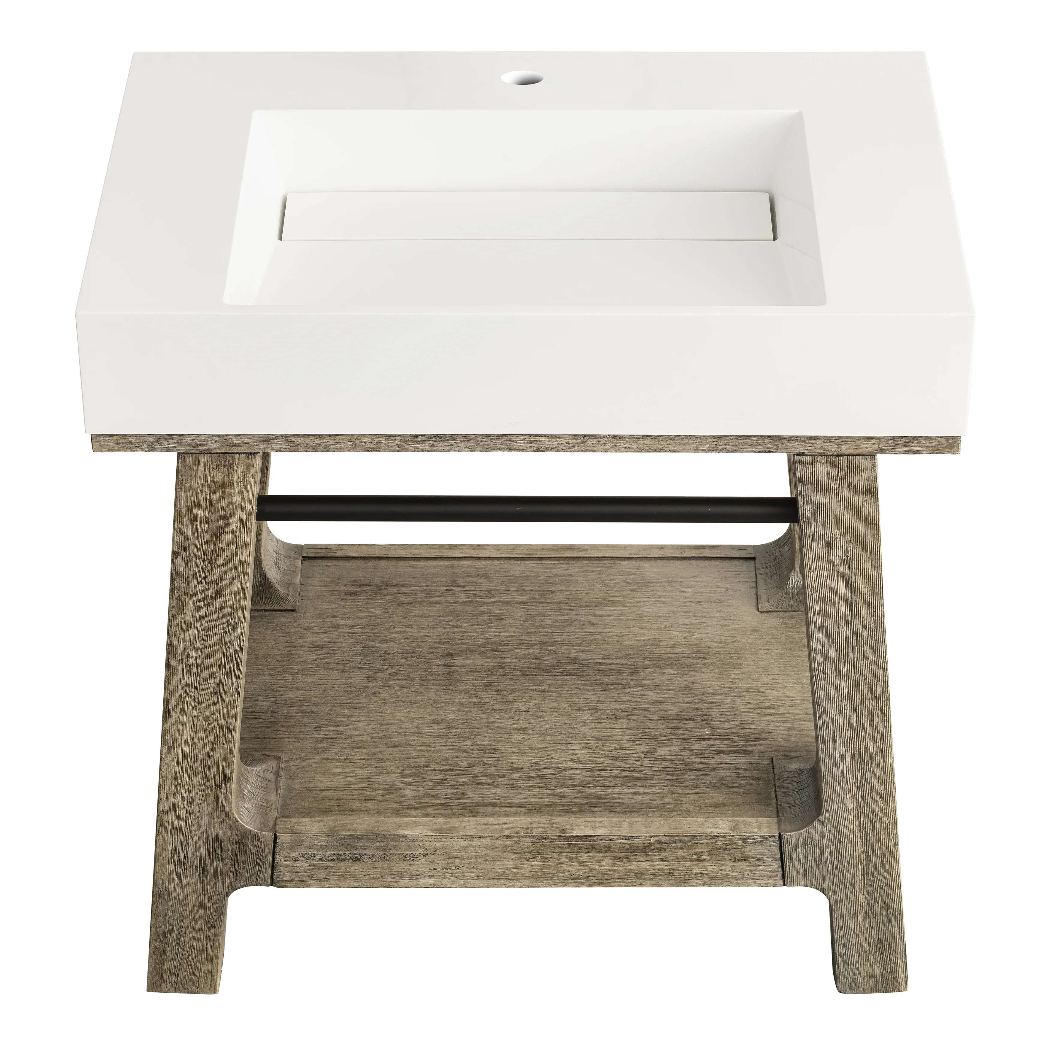 Auburn 31.5" Single Sink Console, Weathered Timber w/ Glossy White Mineral Composite Stone Top