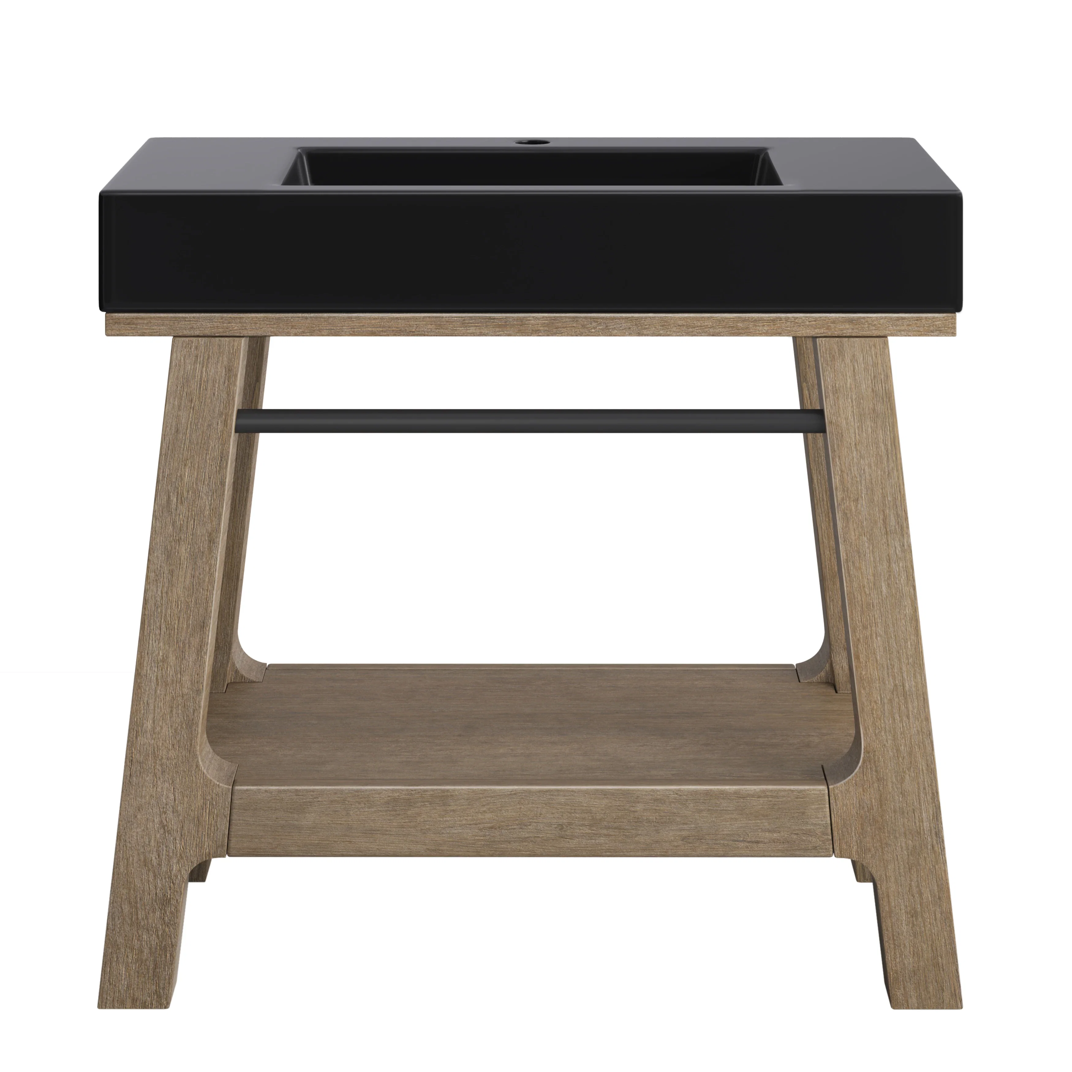 Auburn 36" Single Sink Console, Weathered Timber w/ Black Matte Mineral Composite Stone Top