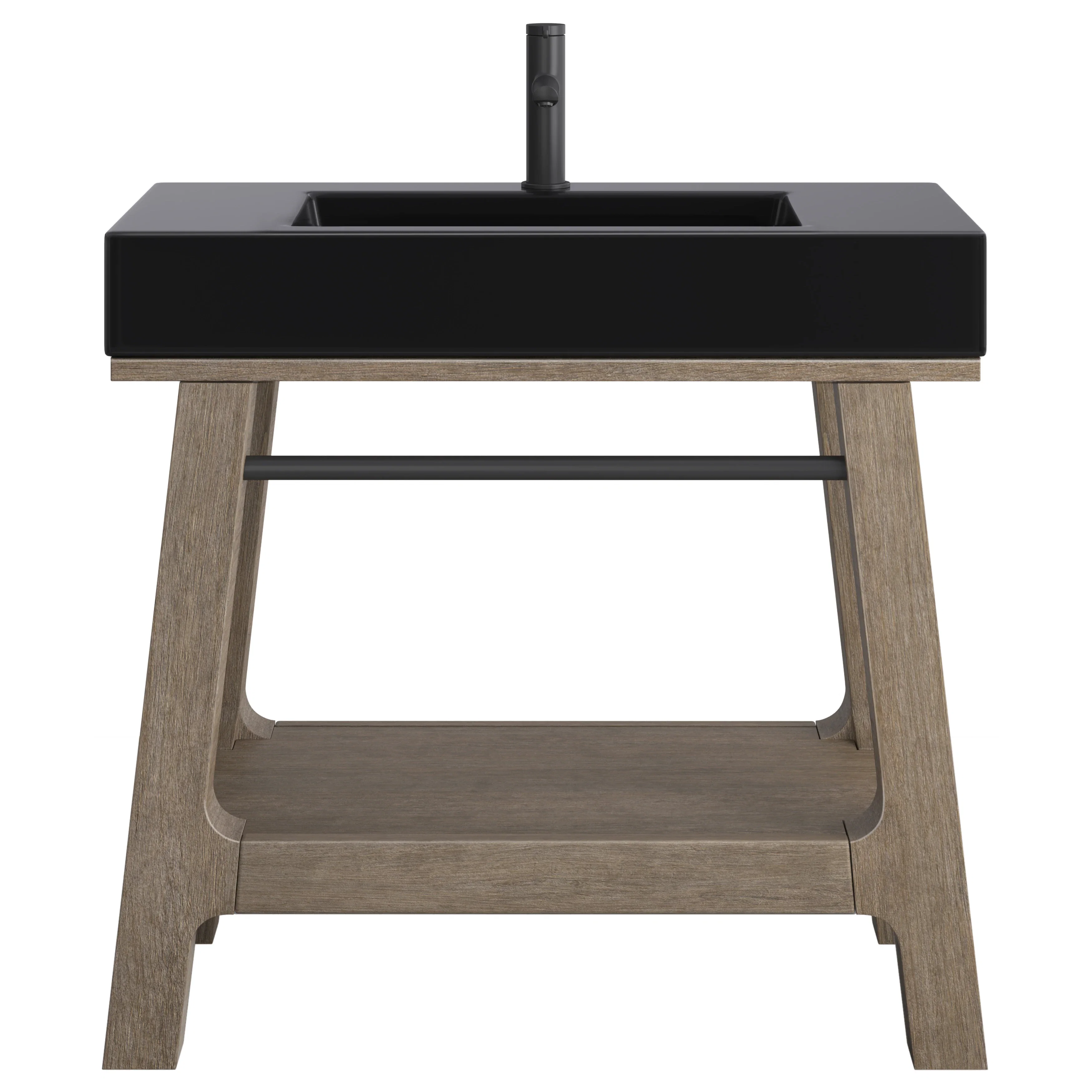 Auburn 36" Single Sink Console, Weathered Timber w/ Black Matte Mineral Composite Stone Top