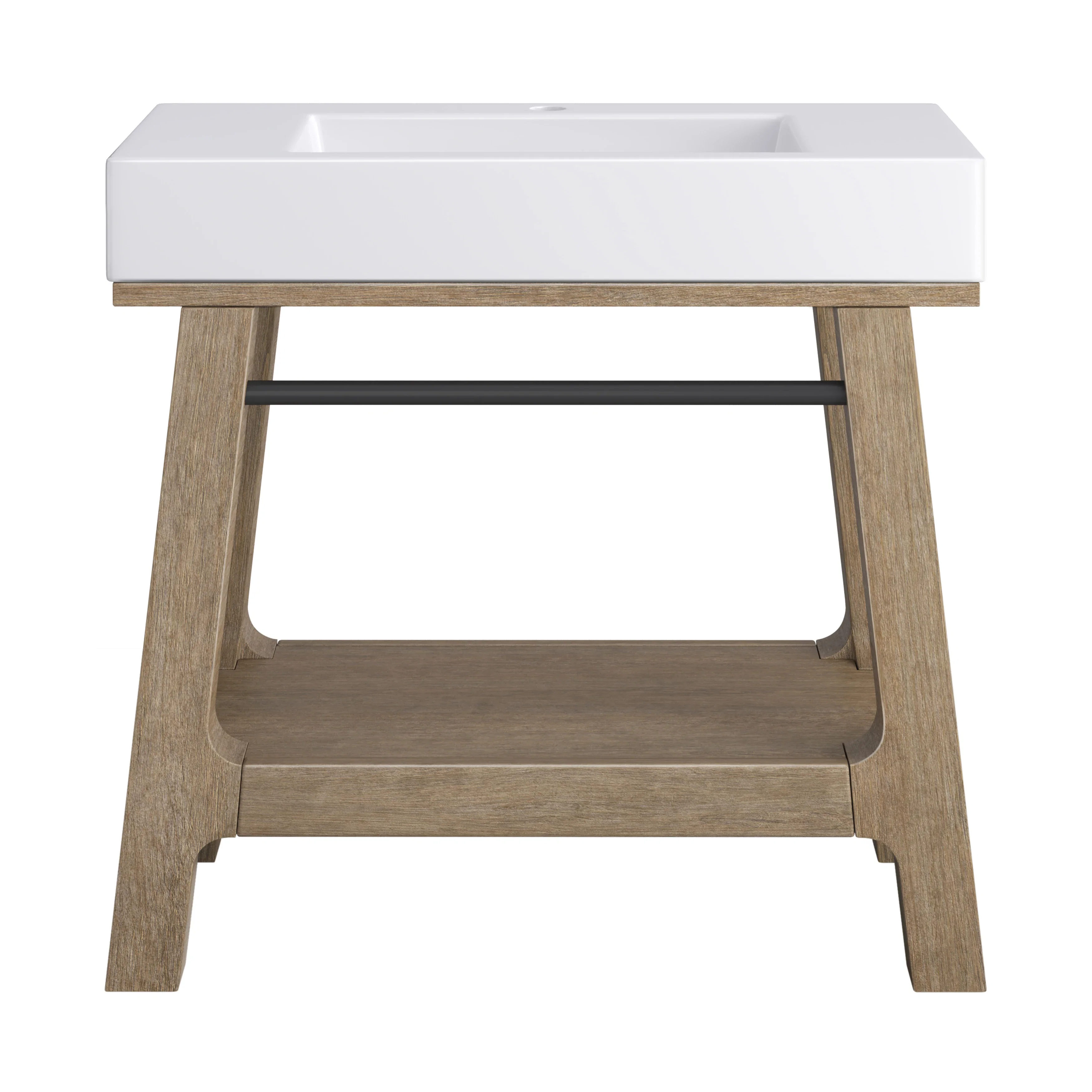 Auburn 36" Single Sink Console, Weathered Timber w/ Glossy White Mineral Composite Stone Top