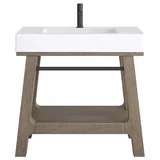 Auburn 36" Single Sink Console, Weathered Timber w/ Glossy White Mineral Composite Stone Top