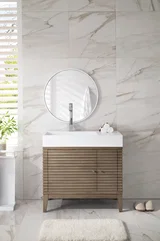 Linear 36" Single Vanity, Whitewashed Walnut w/ Glossy White Composite Stone Top