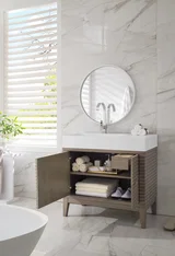 Linear 36" Single Vanity, Whitewashed Walnut w/ Glossy White Composite Stone Top