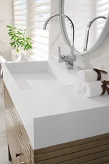 Linear 36" Single Vanity, Whitewashed Walnut w/ Glossy White Composite Stone Top