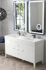 Linear 59" Double Vanity, Glossy White w/ Glossy White Composite Stone Top
