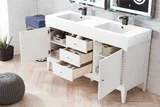 Linear 59" Double Vanity, Glossy White w/ Glossy White Composite Stone Top