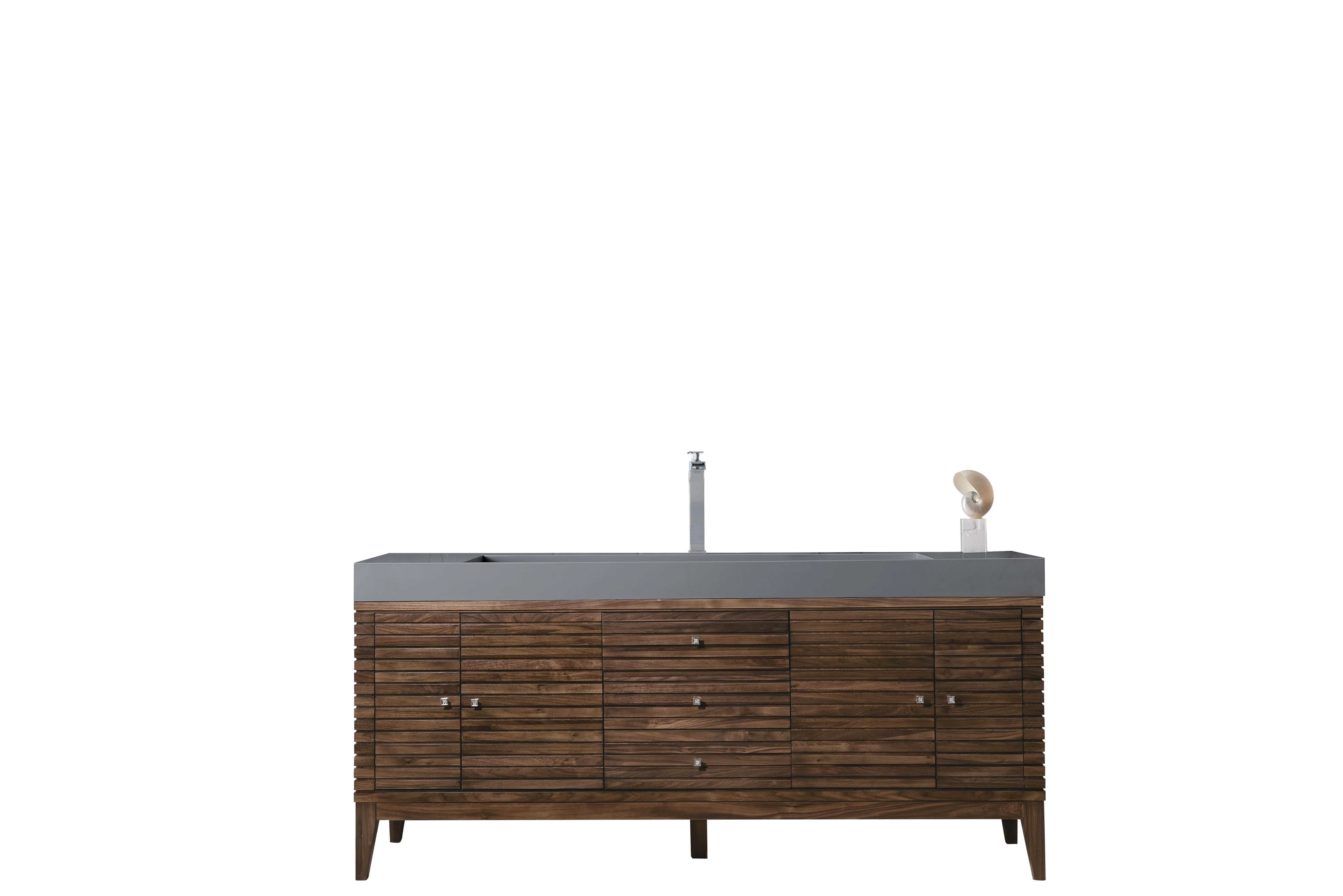 Linear 72" Single Vanity, Mid-Century Walnut w/ Dusk Grey Glossy Composite Stone Top