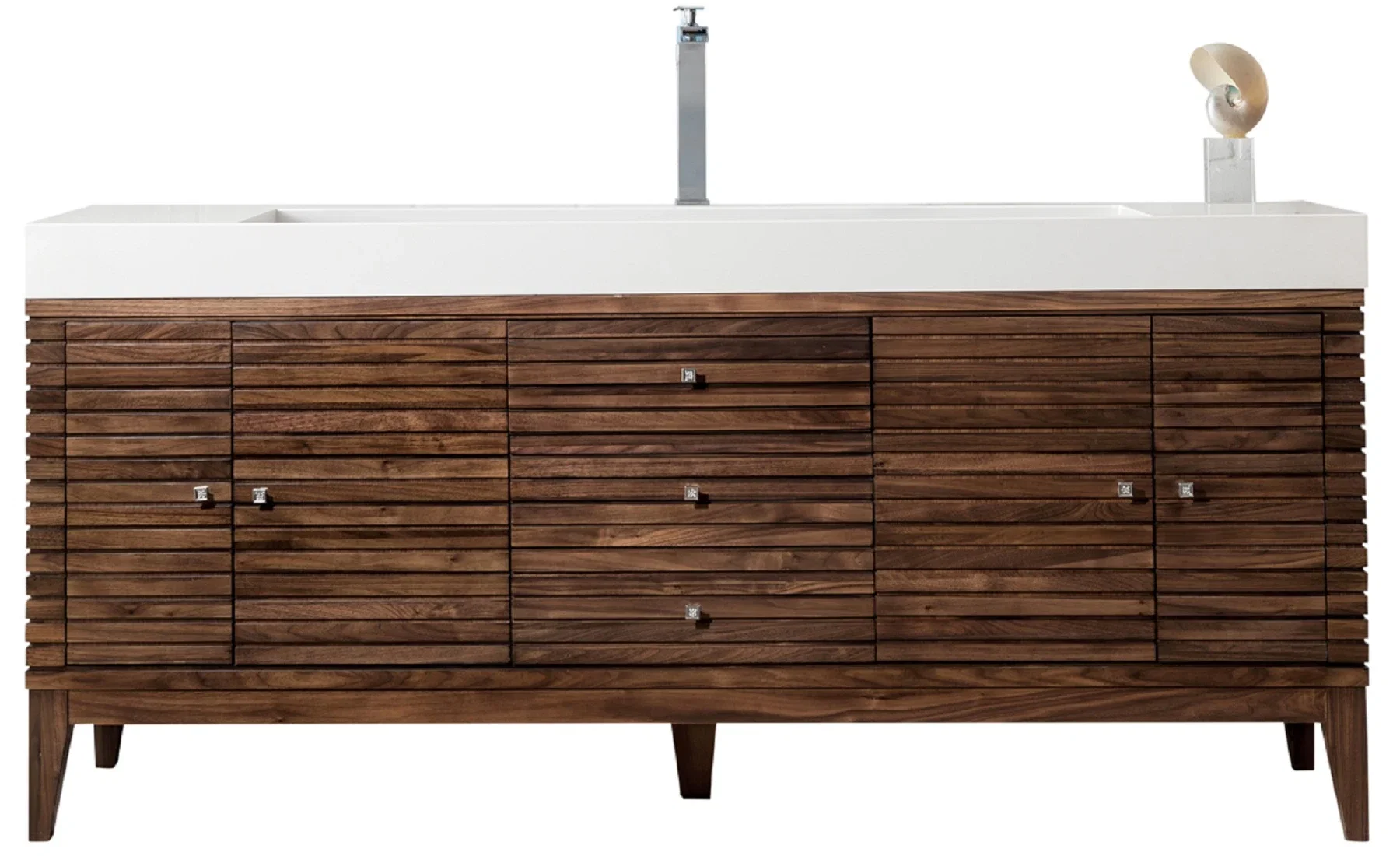 Linear 72" Single Vanity, Mid-Century Walnut w/ Glossy White Composite Stone Top