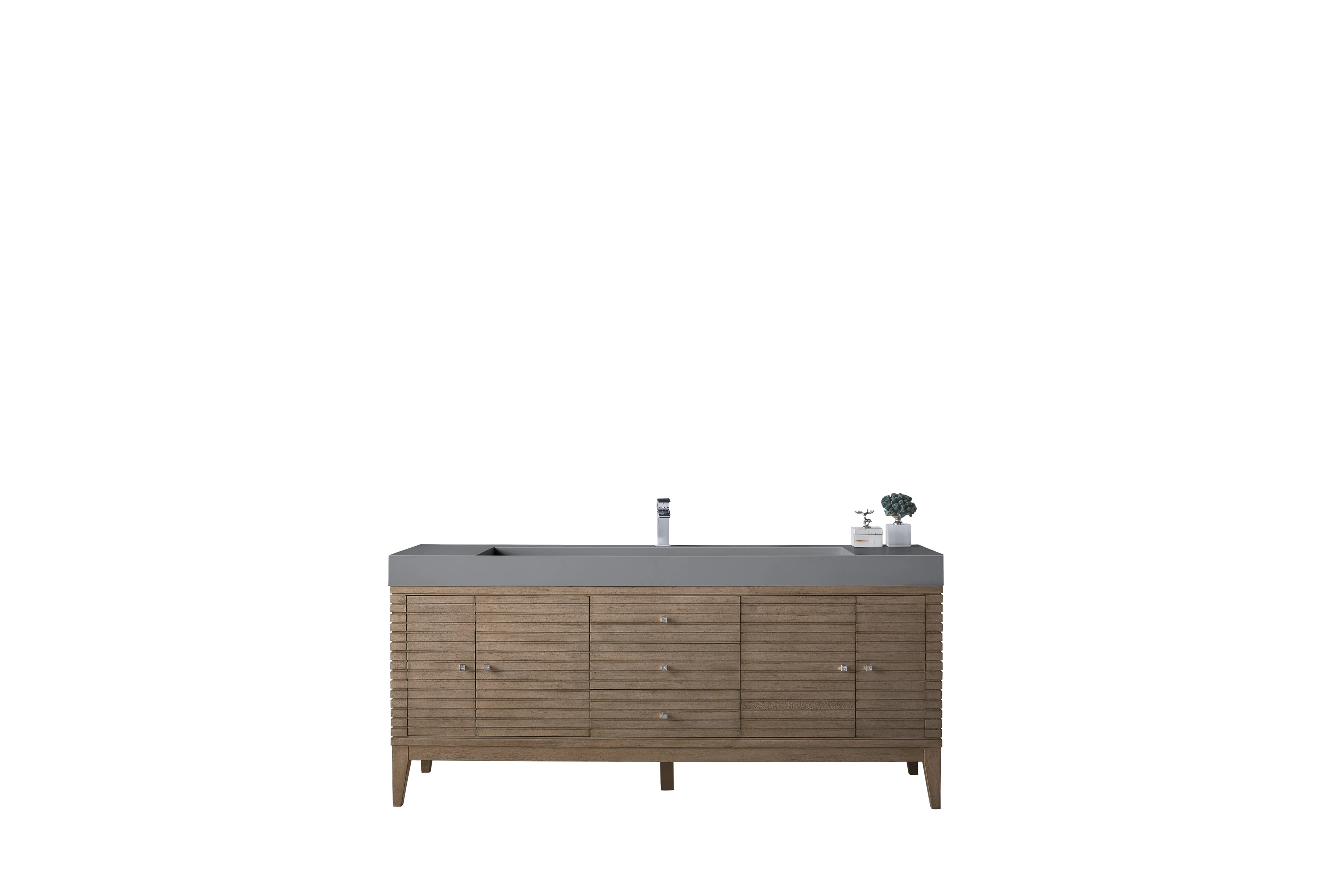 Linear 72" Single Vanity Whitewashed Walnut w/ Dusk Grey Glossy Composite Stone Top