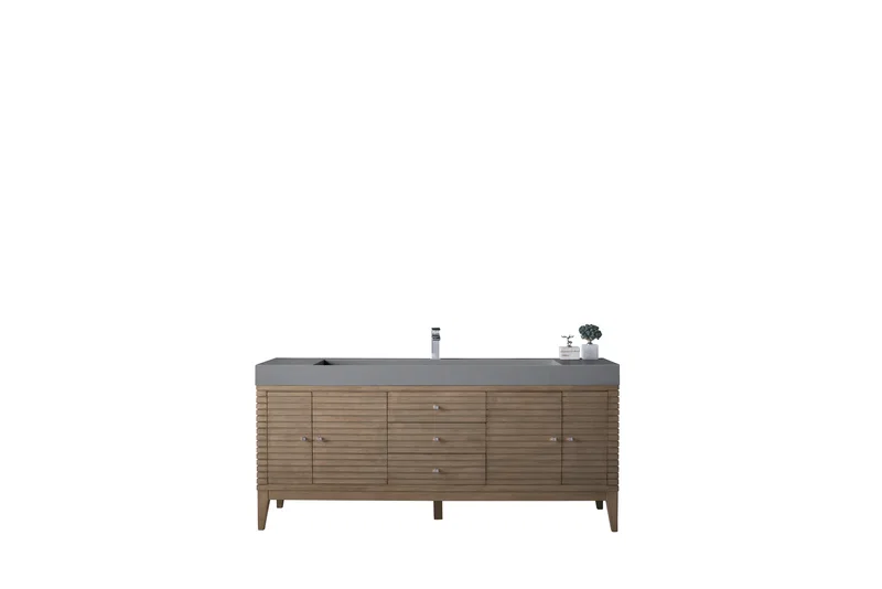 Linear 72" Single Vanity Whitewashed Walnut w/ Dusk Grey Glossy Composite Stone Top