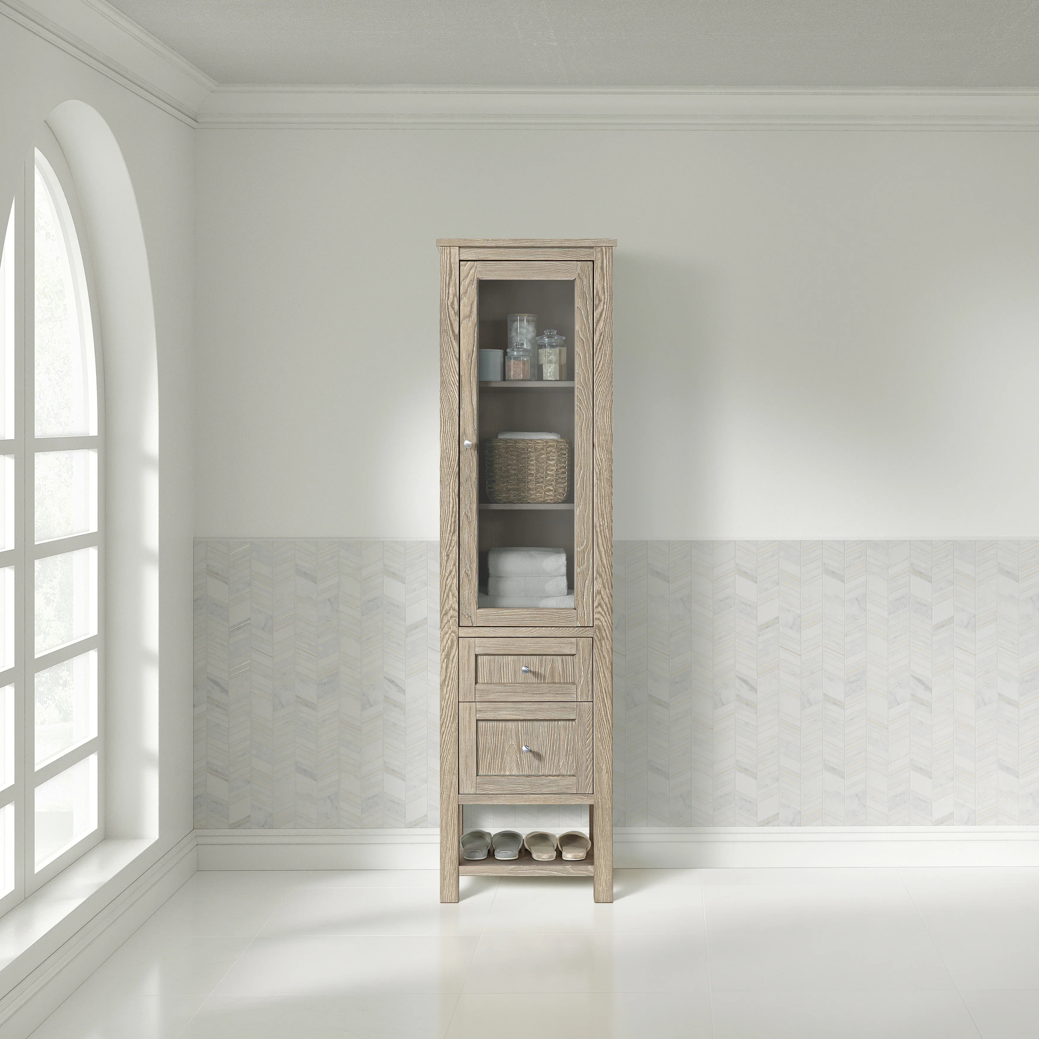 Breckenridge Linen Cabinet, Whitewashed Oak