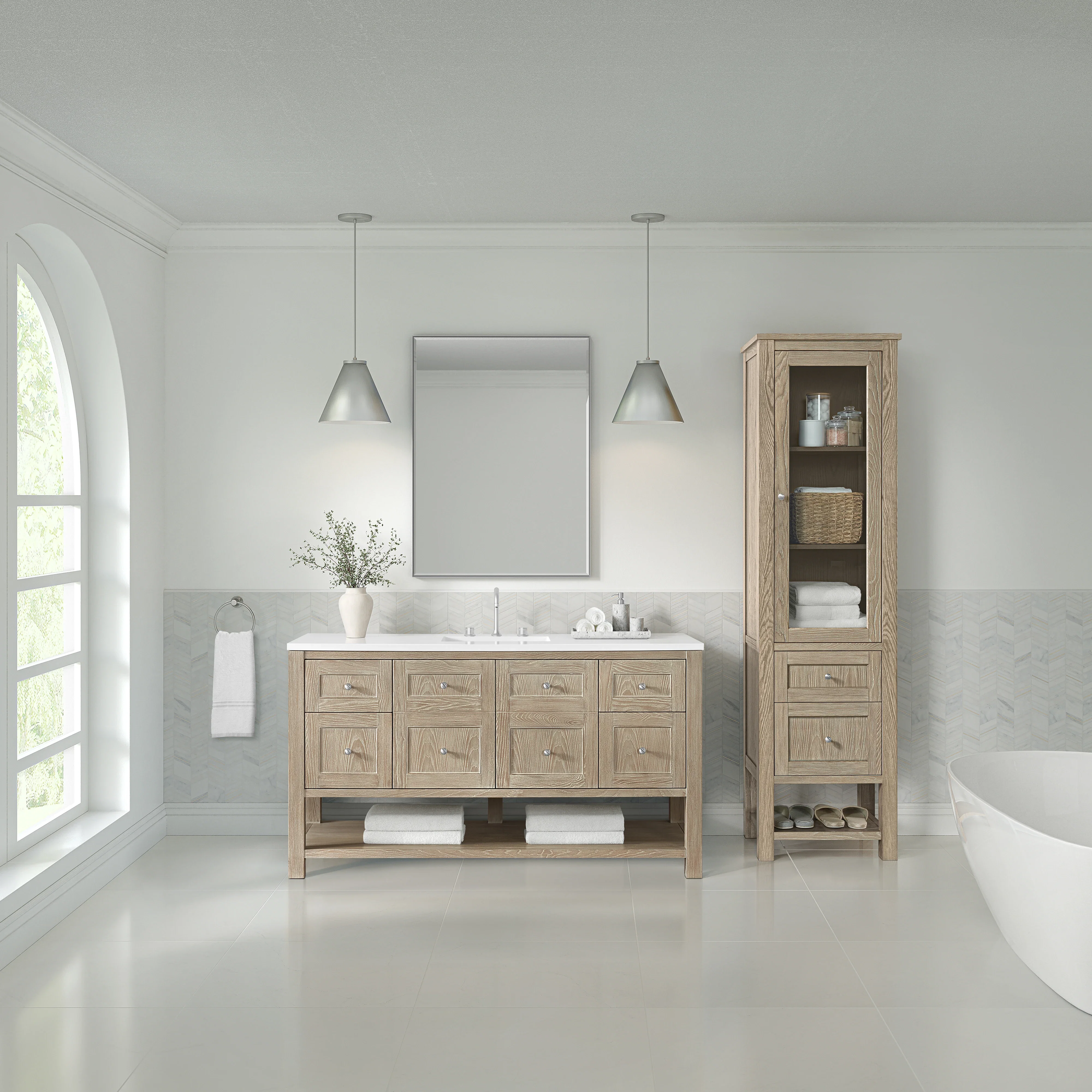Breckenridge Linen Cabinet, Whitewashed Oak