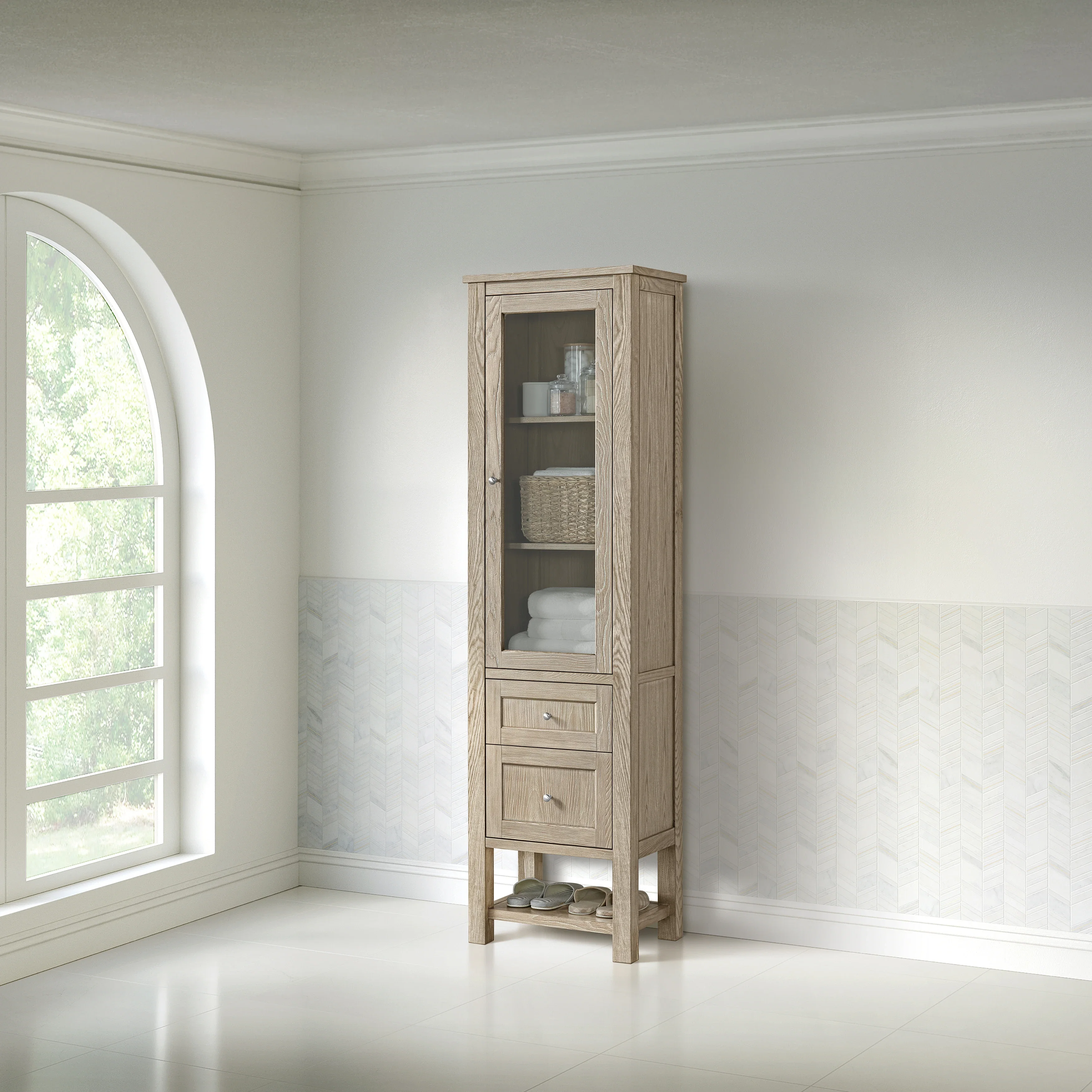 Breckenridge Linen Cabinet, Whitewashed Oak