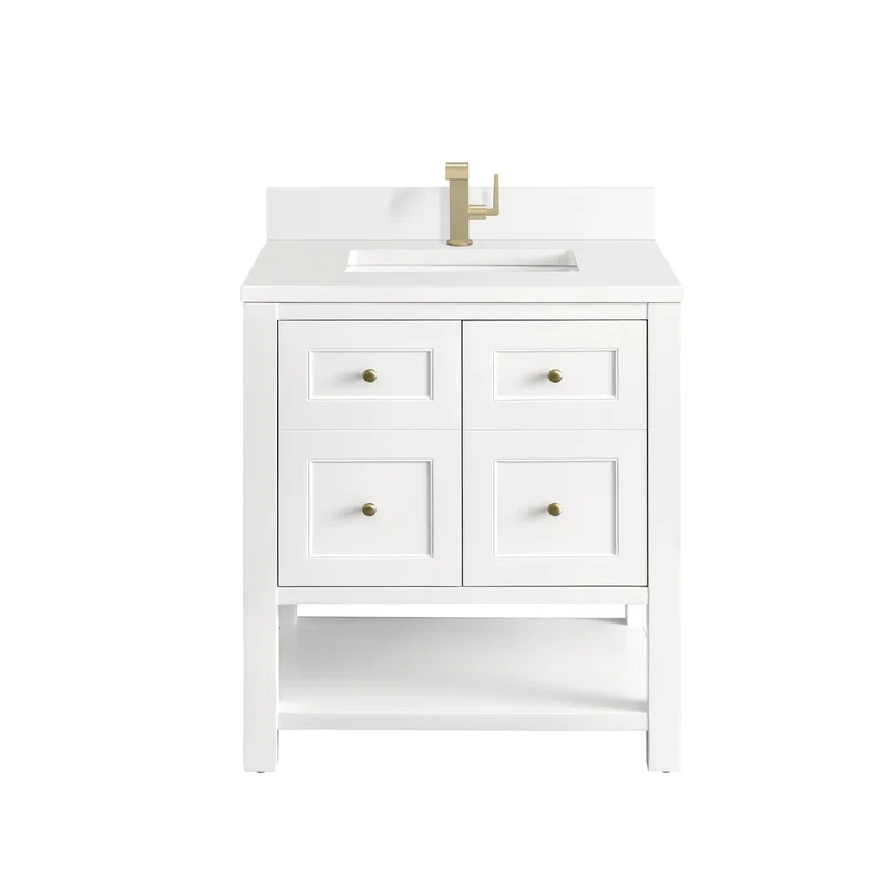 Breckenridge 30" Single Vanity, Bright White w/ Single Hole 3 CM White Zeus Top & Backsplash