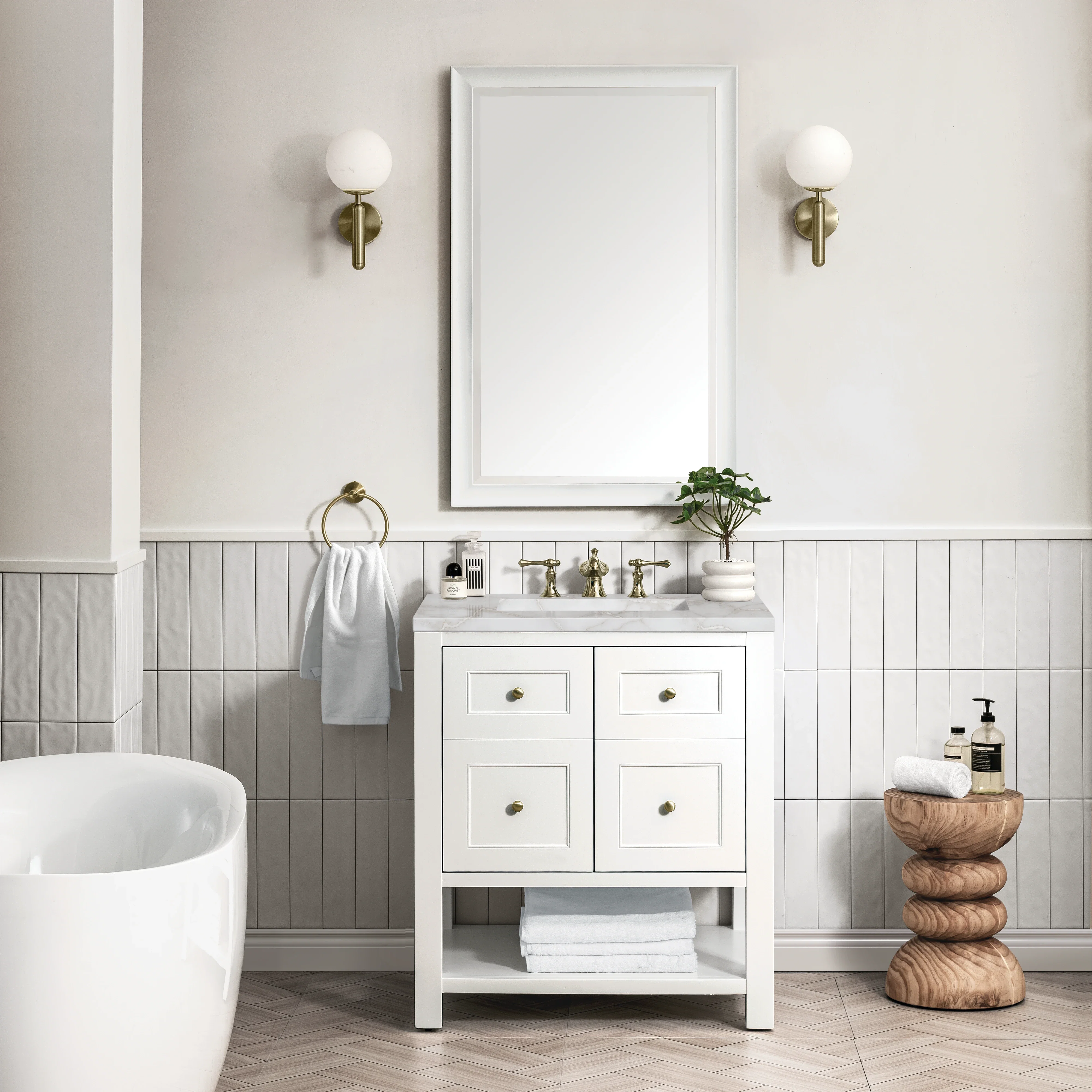 Breckenridge 30" Single Vanity, Bright White w/ 3 CM Victorian Silver Top