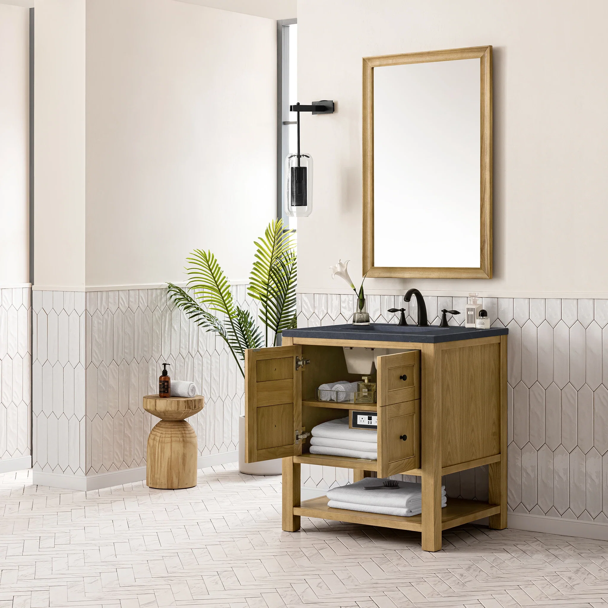 Breckenridge 30" Single Vanity, Light Natural Oak w/ 3 CM Charcoal Soapstone Top