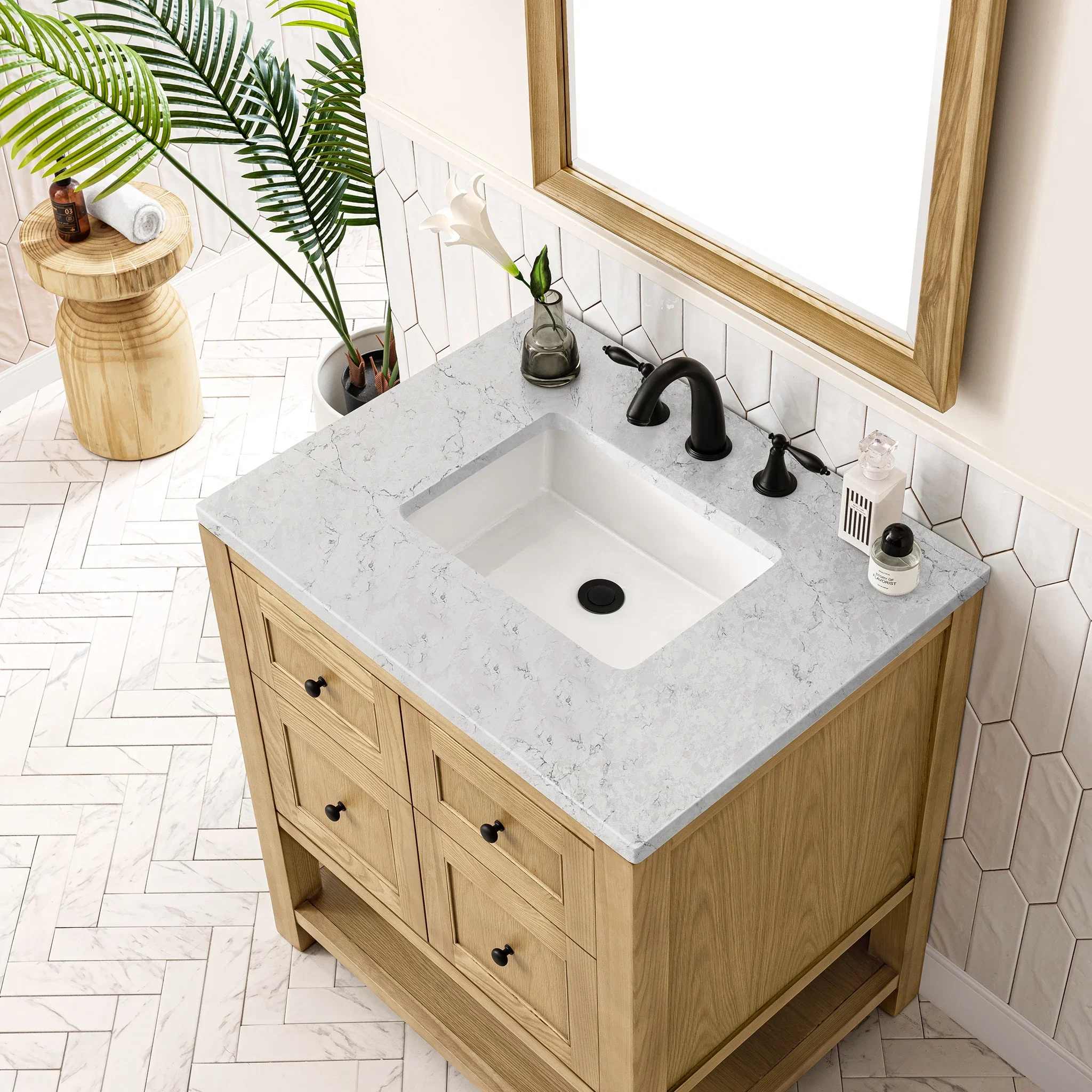 Breckenridge 30" Single Vanity, Light Natural Oak w/ 3 CM Eternal Jasmine Pearl Top