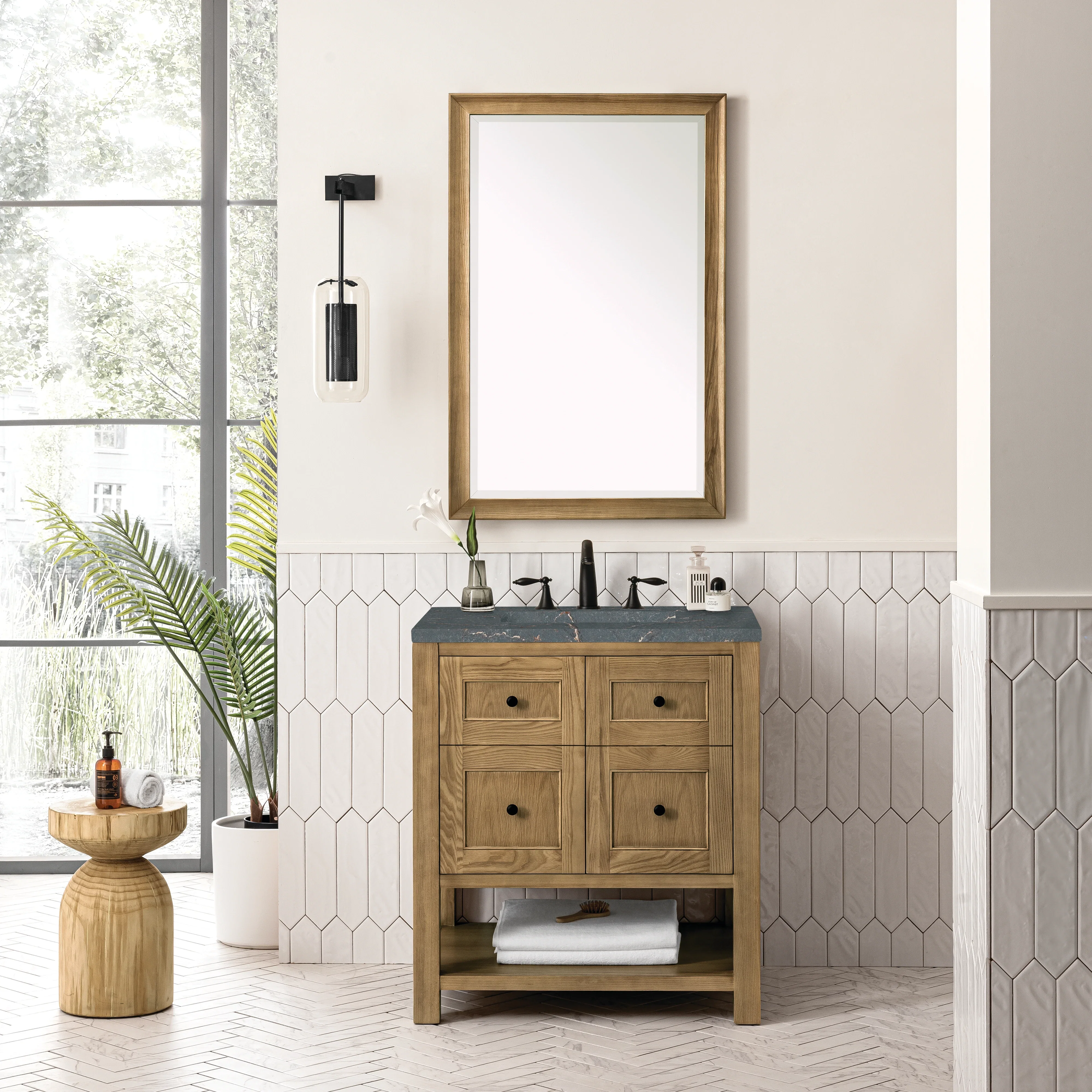 Breckenridge 30" Single Vanity, Light Natural Oak w/ 3 CM Parisien Bleu Top