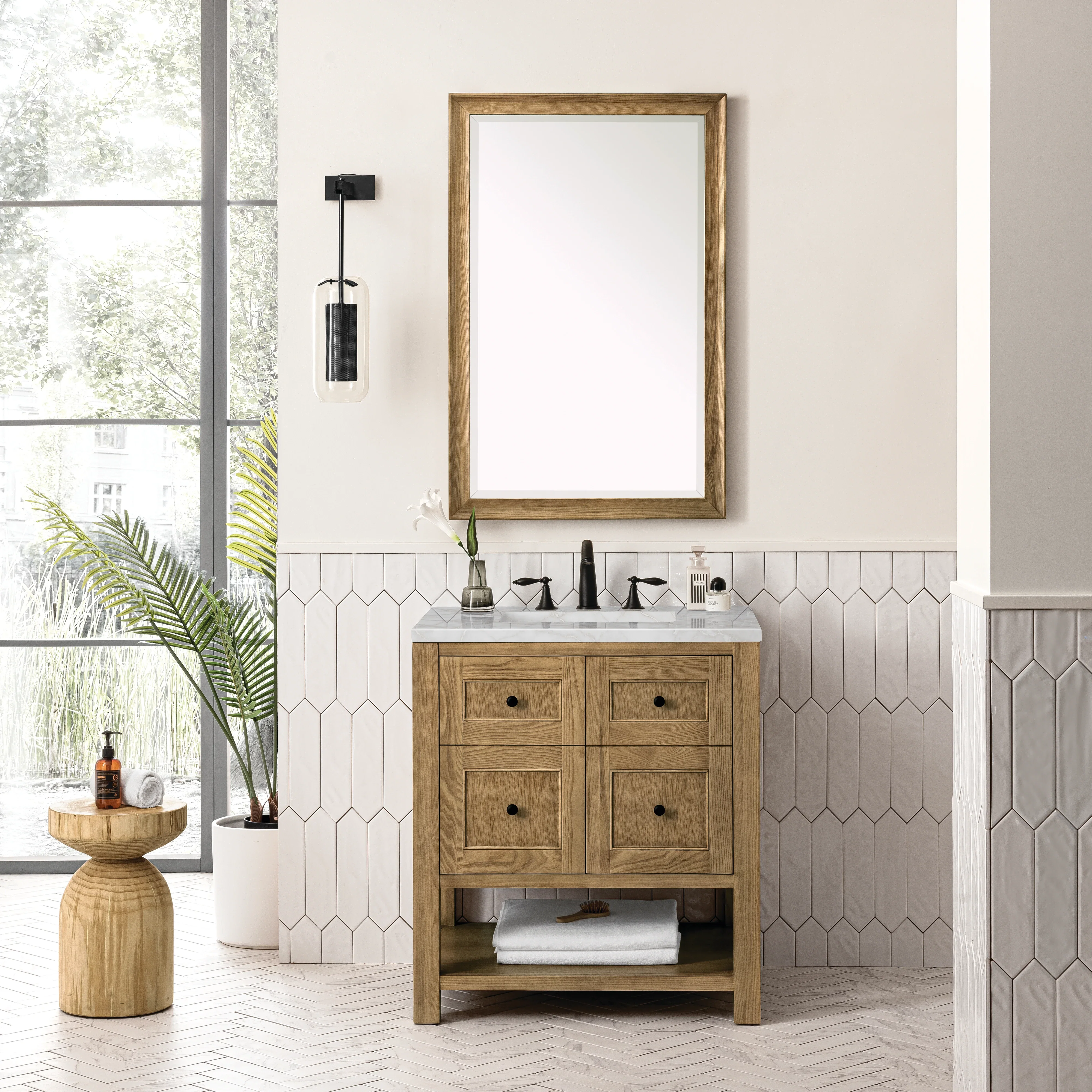 Breckenridge 30" Single Vanity, Light Natural Oak w/ 3 CM Victorian Silver Top