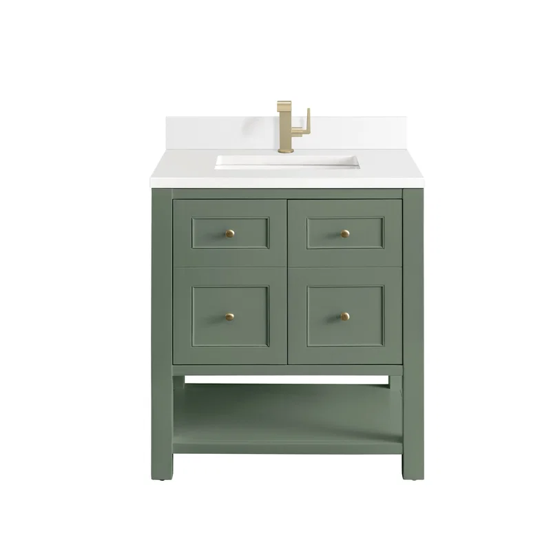 Breckenridge 30" Single Vanity, Smokey Celadon w/ Single Hole 3 CM White Zeus Top & Backsplash