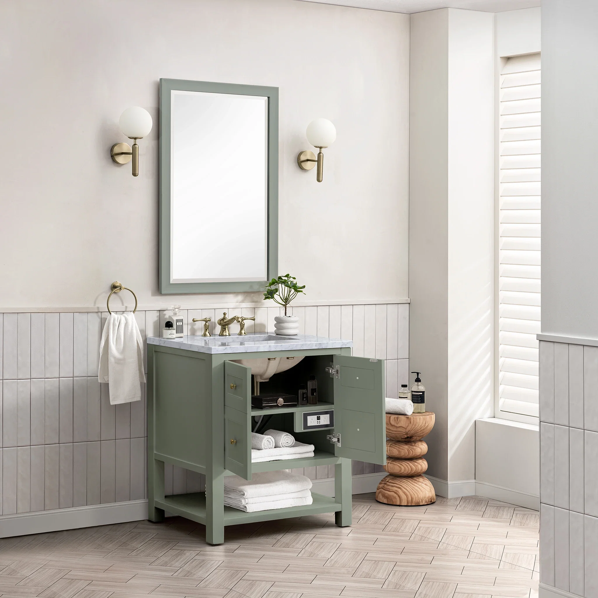 Breckenridge 30" Single Vanity, Smokey Celadon w/ 3 CM Carrara Marble Top