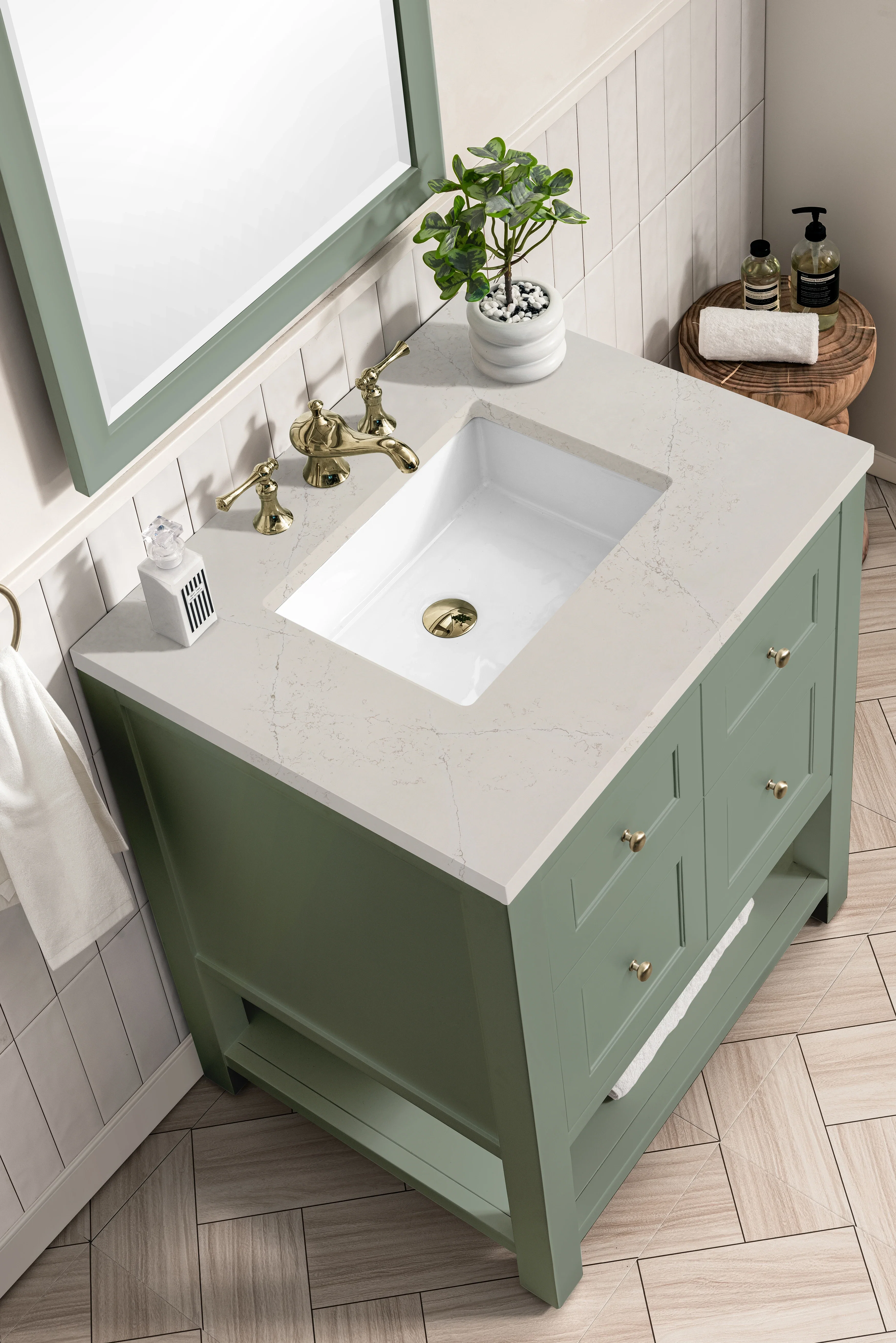 Breckenridge 30" Single Vanity, Smokey Celadon, w/ 3 CM Siberian Silestone Top