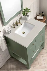 Breckenridge 30" Single Vanity, Smokey Celadon, w/ 3 CM Siberian Silestone Top