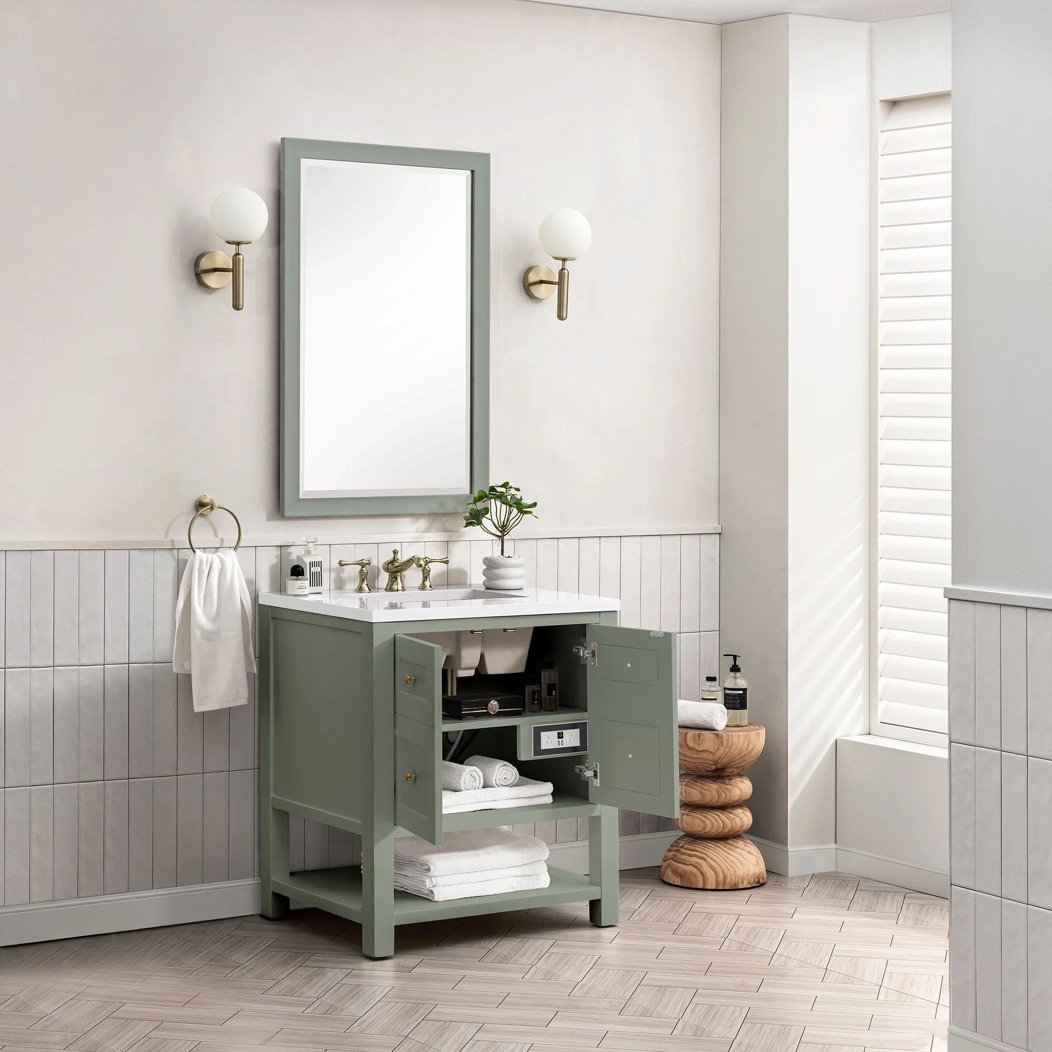 Breckenridge 30" Single Vanity, Smokey Celadon w/ 3 CM White Zeus Top