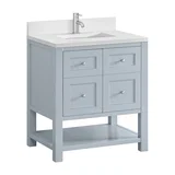 Breckenridge 30" Single Vanity, Serenity Blue, w/ Single Hole 3 CM White Zeus Quartz Top & Backsplash
