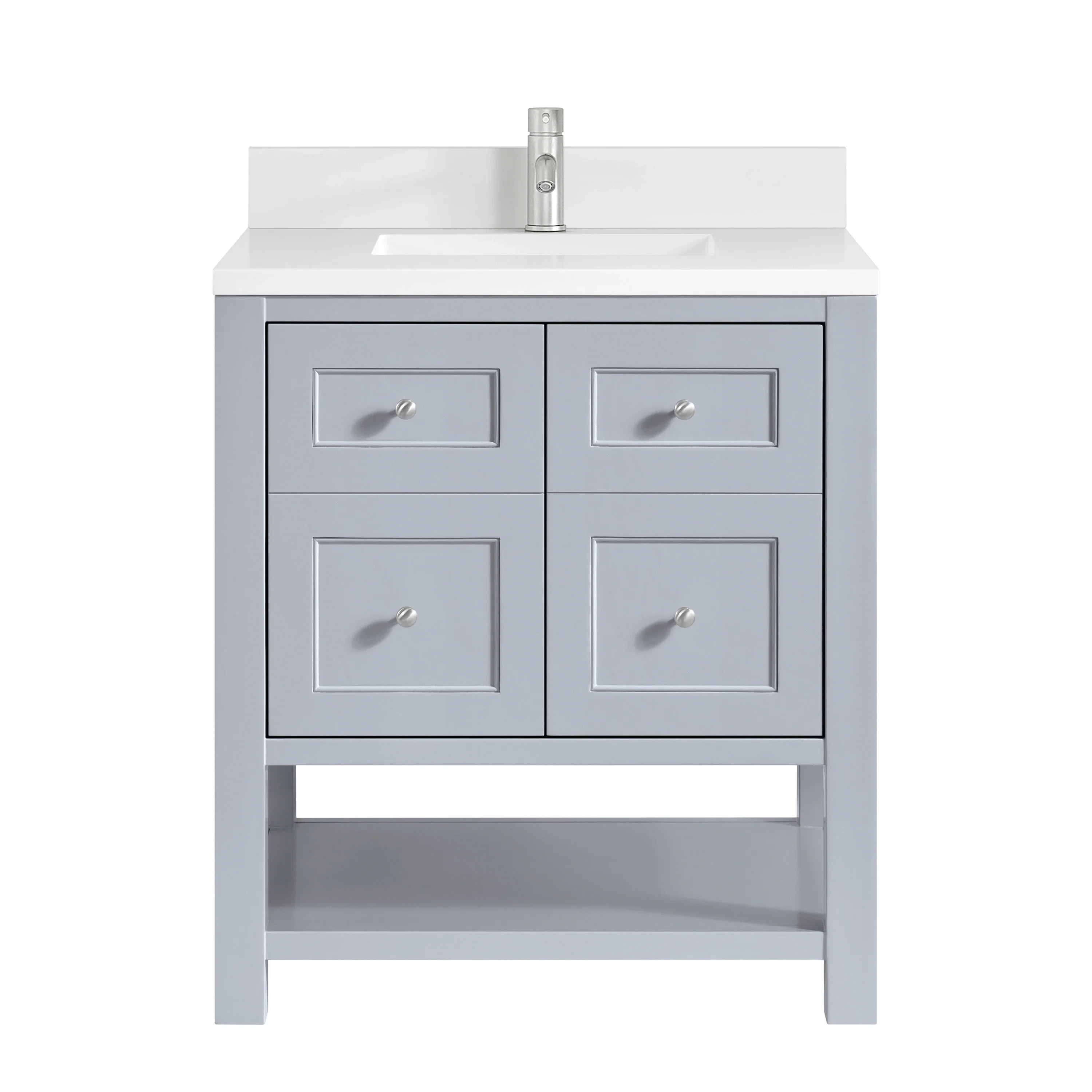 Breckenridge 30" Single Vanity, Serenity Blue, w/ Single Hole 3 CM White Zeus Quartz Top & Backsplash