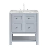 Breckenridge 30" Single Vanity, Serenity Blue, w/ 3 CM Carrara Marble Top