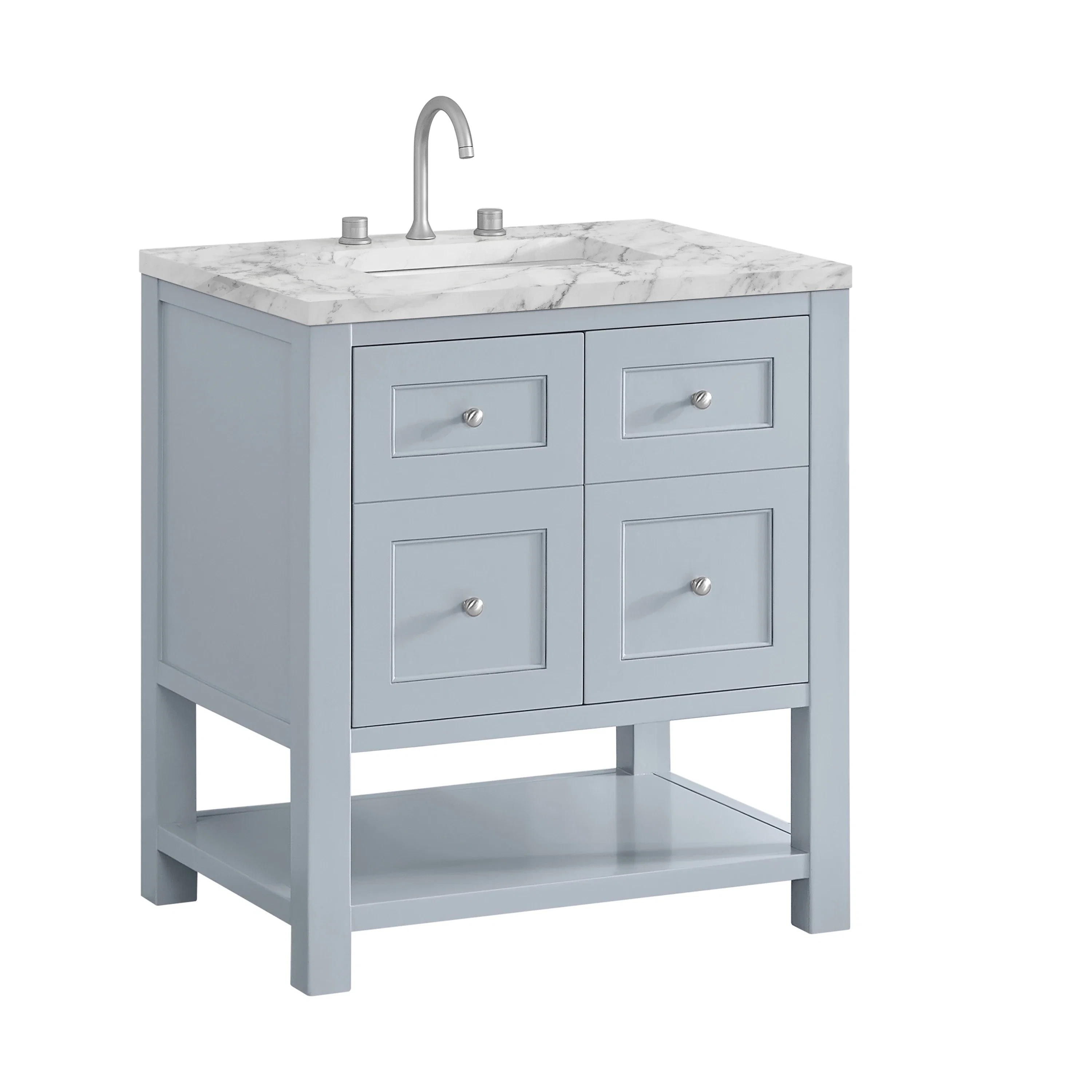 Breckenridge 30" Single Vanity, Serenity Blue, w/ 3 CM Carrara Marble Top