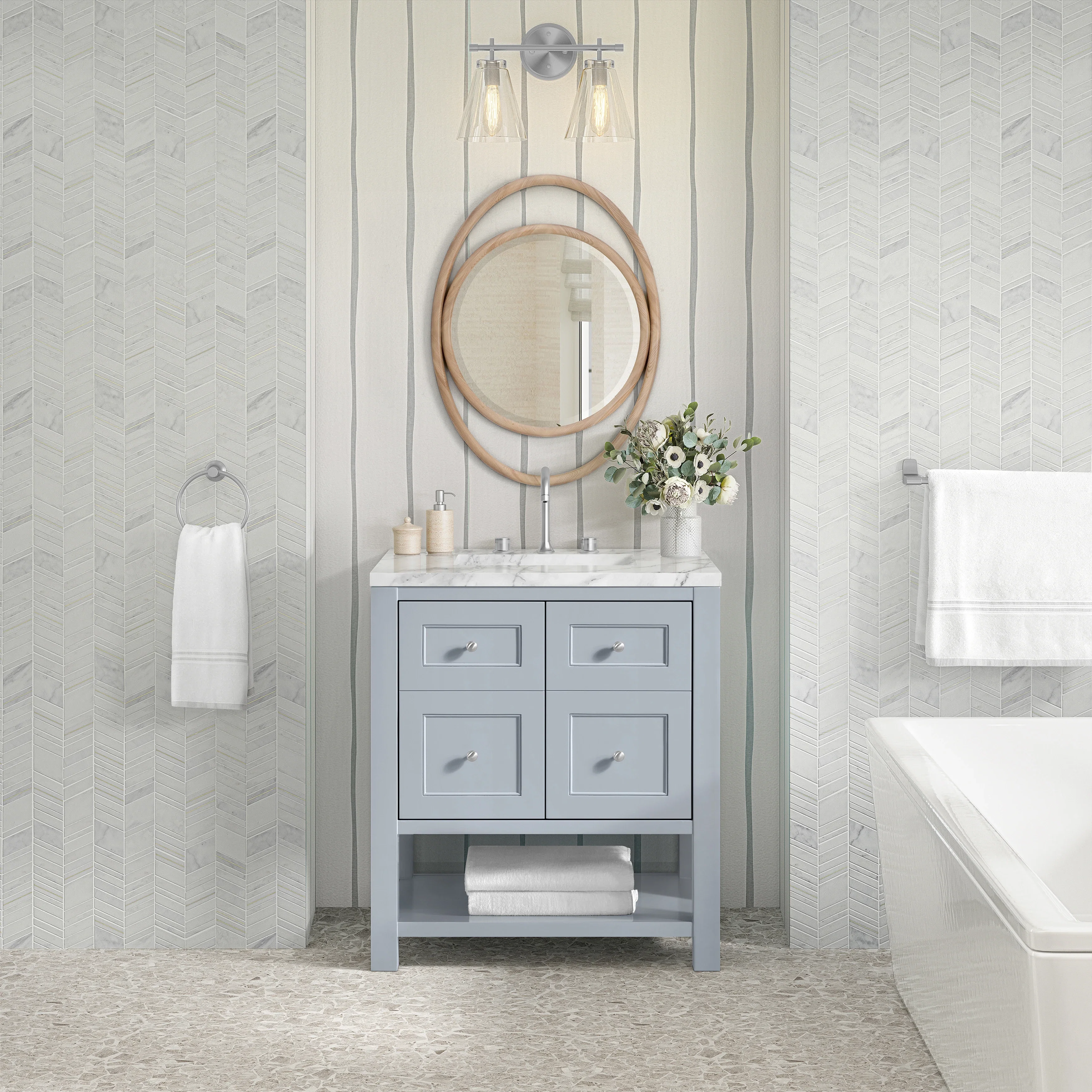 Breckenridge 30" Single Vanity, Serenity Blue, w/ 3 CM Carrara Marble Top
