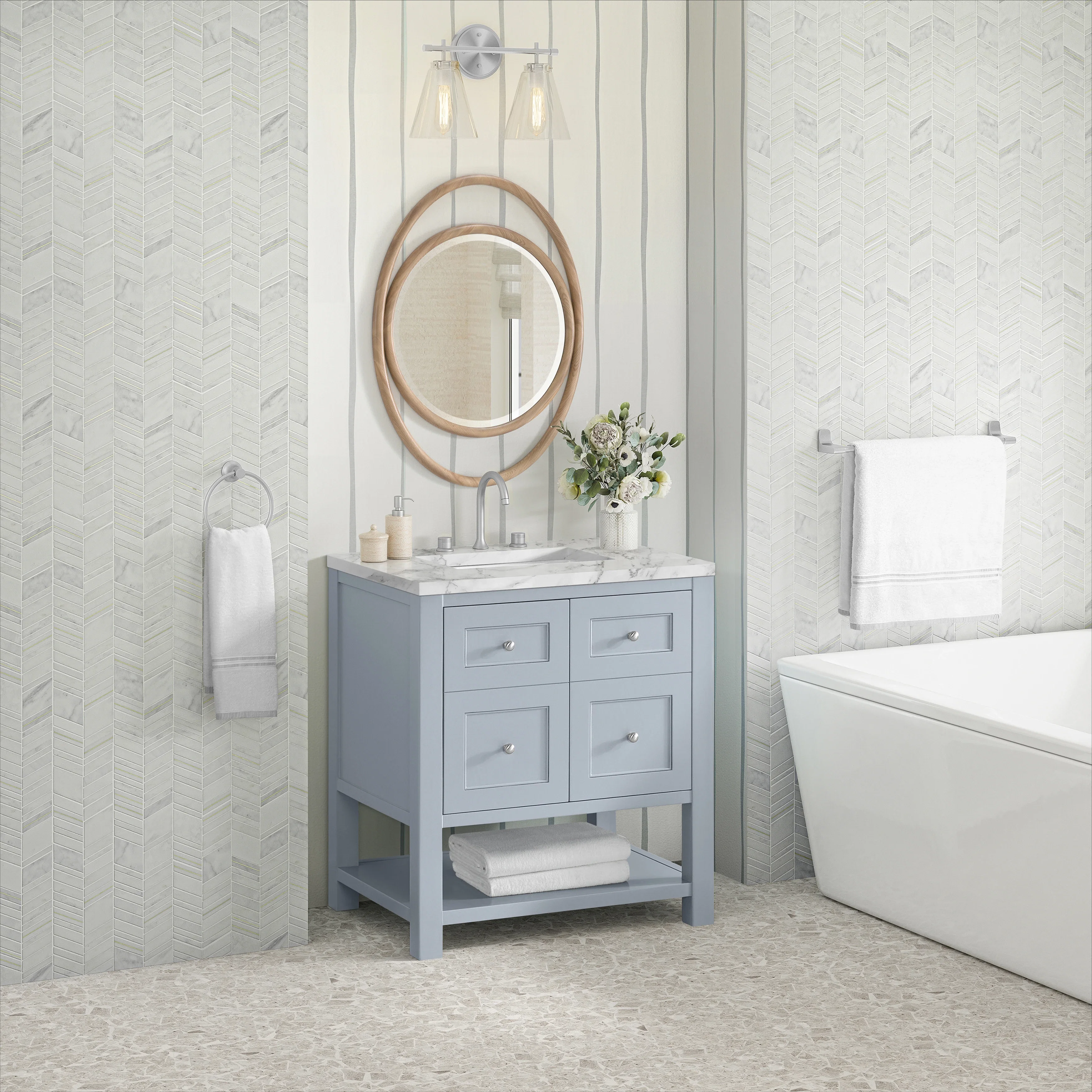 Breckenridge 30" Single Vanity, Serenity Blue, w/ 3 CM Carrara Marble Top